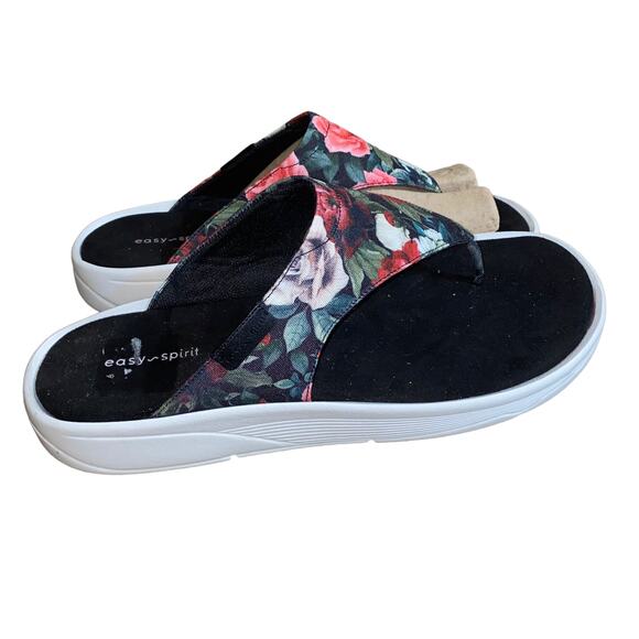 Easy Spirit Rift Black Floral Thong Slip on Platform sandal comfort 11W wide - Picture 9 of 13